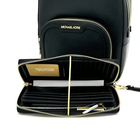 Michael Kors Medium Jaycee Backpack & Large Continental Wallet Black/Gold - Picture 13 of 14